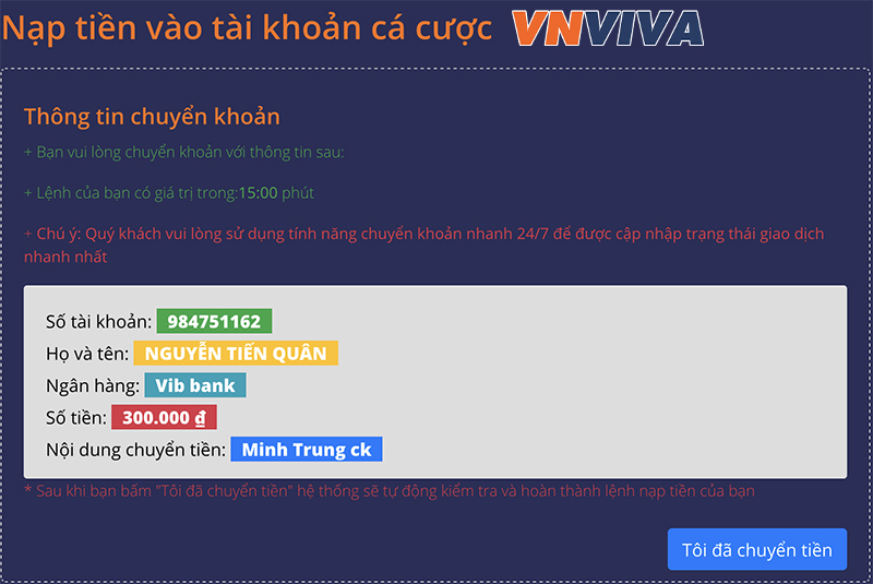 Bước 2: Điền số tiền cần nạp